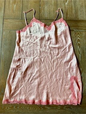 Victoria Secret Women's Pink Lace-Trim Slip Dress